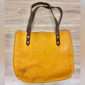 Heart W Saddlery Made in Montana Leather Tote Handbag in Mustard Yellow